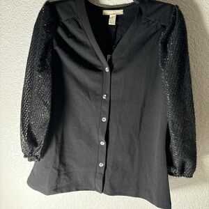 Chic Black Women's Blouse with Sequin Sleeves